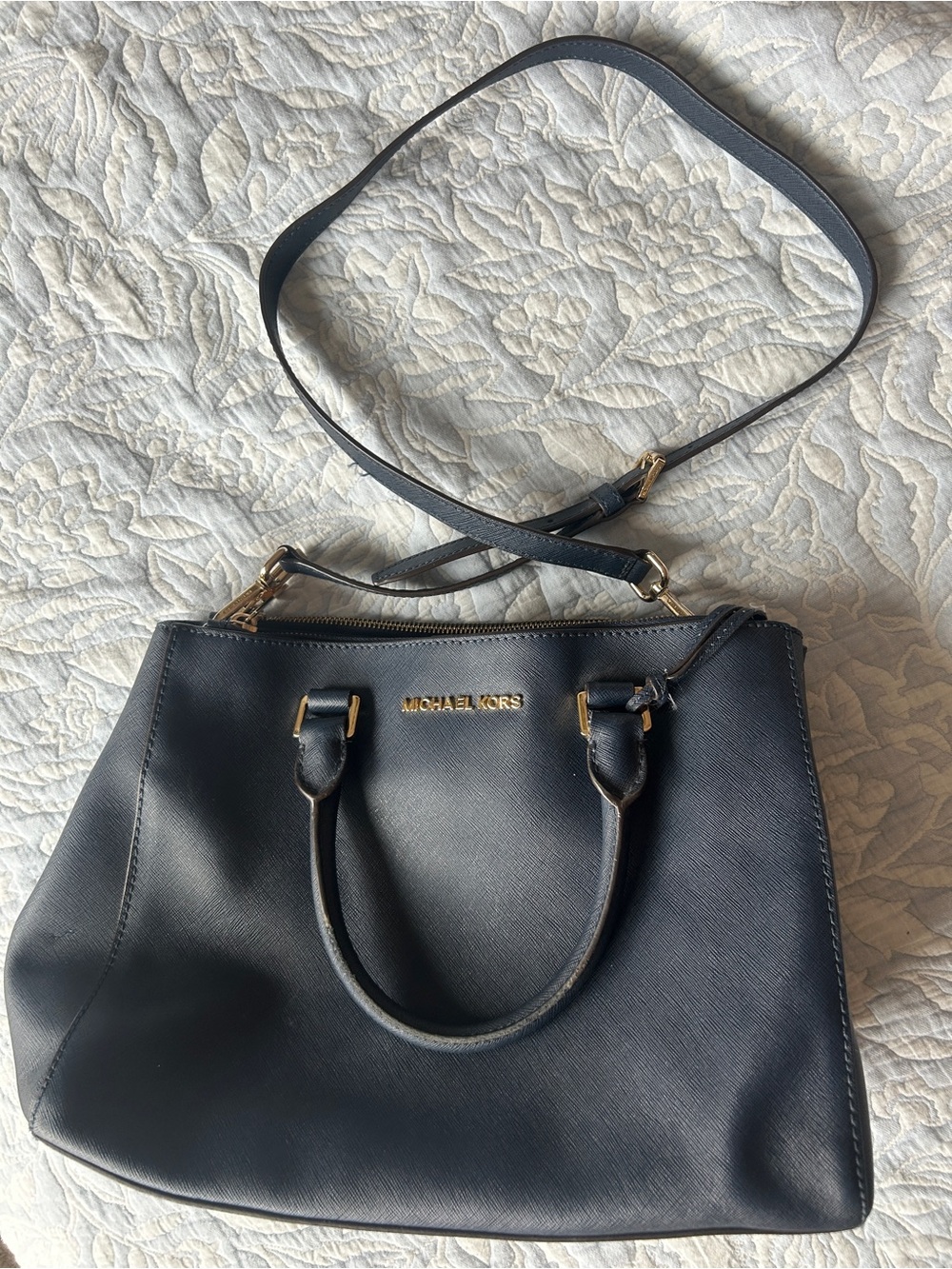 Michael Kors Saffiano leather satchel navy blue medium